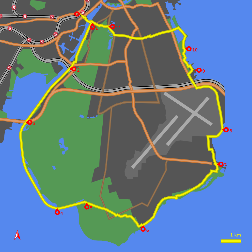 Map for the Amager cycle tour Copenhagen